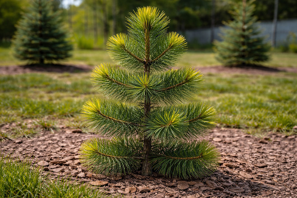 молодой саженец кедра с несколькими мутовками ветвей