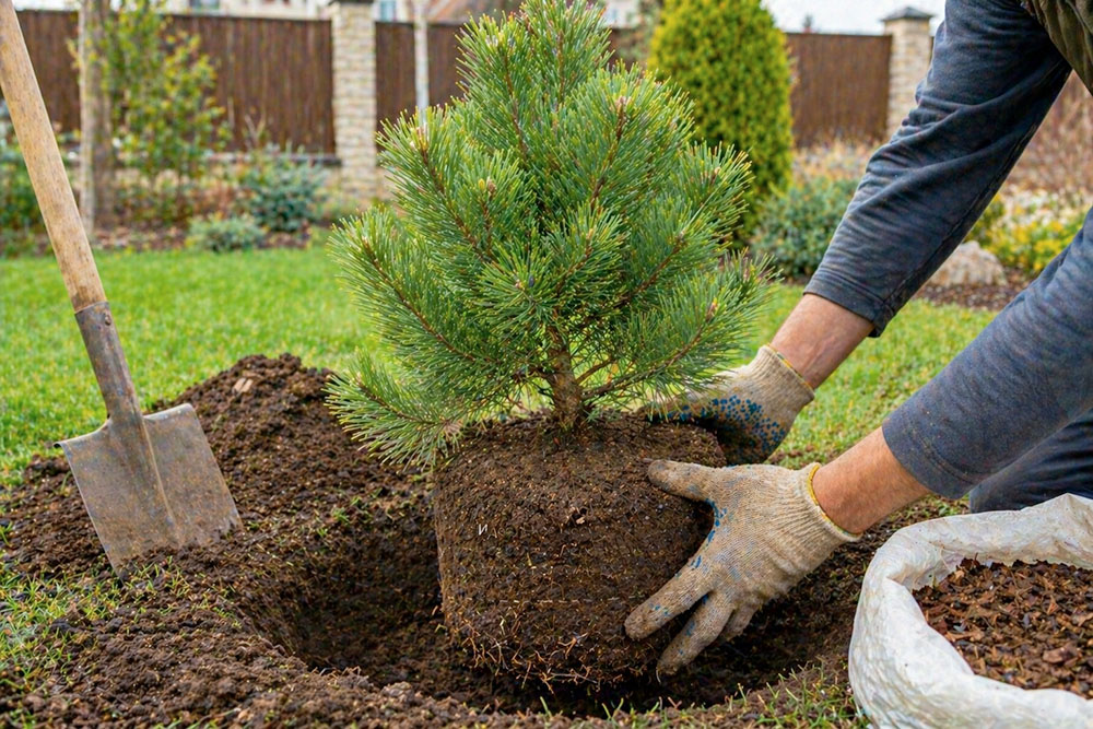 пересадка кедра с земляным комом на участке без повреждения корней