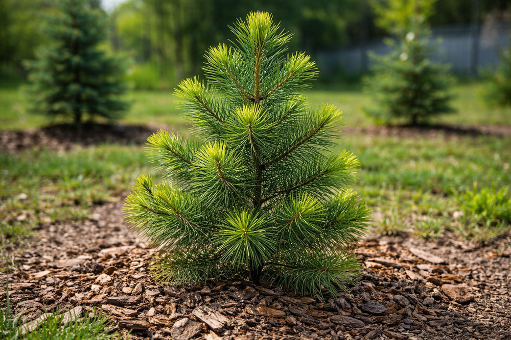 Молодой саженец кедра с активным приростом
