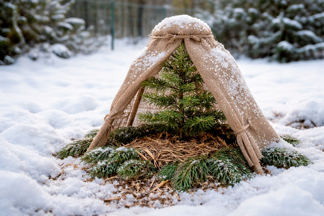 Укрытие саженца кедра на зиму на участке