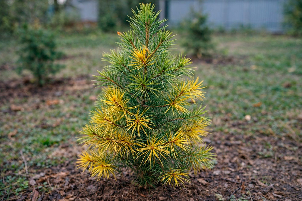 Пожелтение хвои у молодого саженца кедра