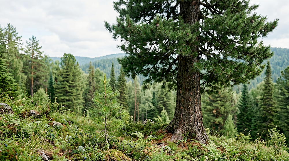 молодой и взрослый кедр как символ долгой жизни дерева